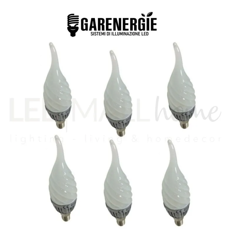 kit 6pz lampadina candela soffio di vento led 5w e14 bianco freddo 6500k