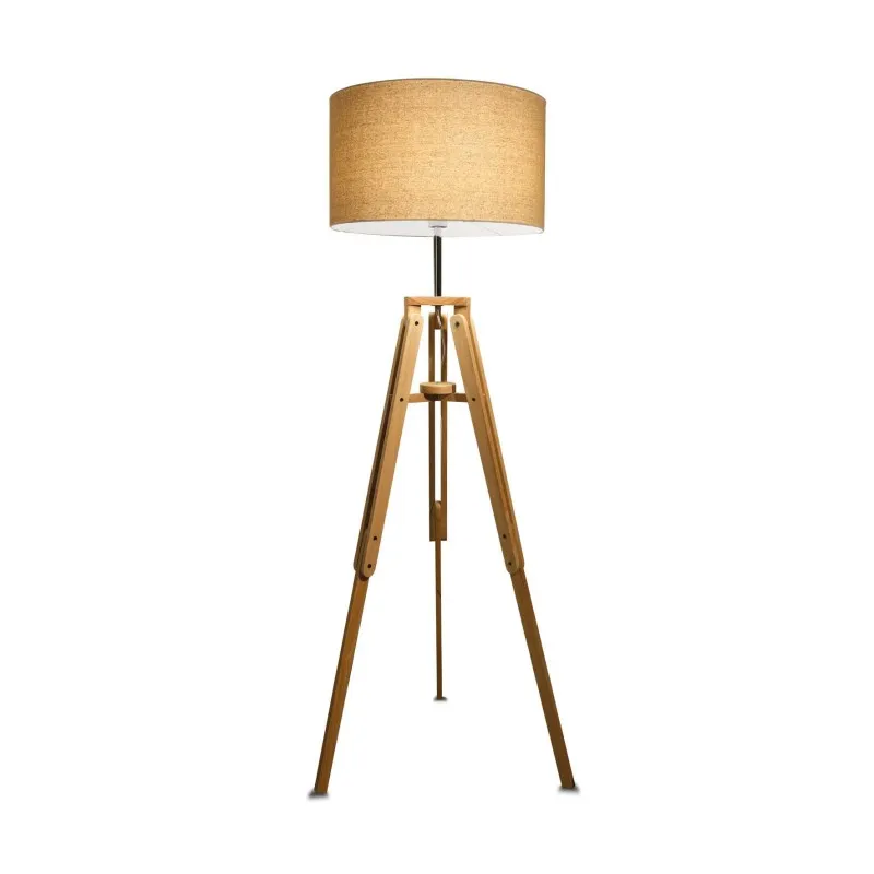 Klimt lampada da terra in metallo e legno con paralume in PVC rivestito in tessuto 60W E27