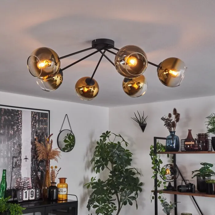 Koyoto Plafoniera - Vetro 15 cm Oro, Chiaro, 6-Luci