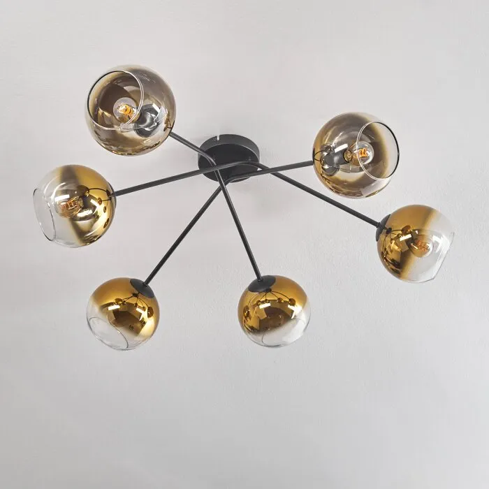 Koyoto Plafoniera - Vetro 15 cm Oro, Chiaro, 6-Luci