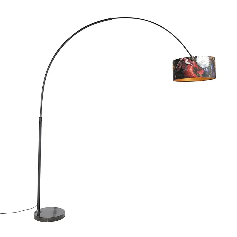 Lampada ad arco paralume in velluto nero disegno floreale 50 cm - XXL
