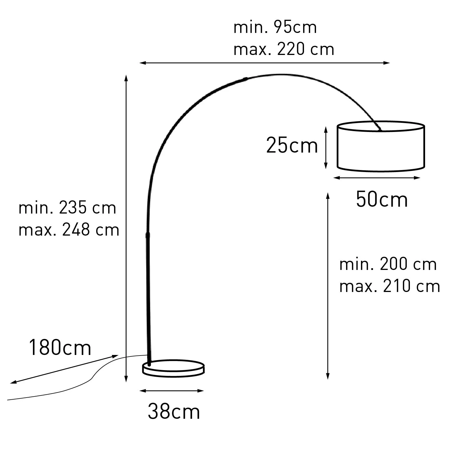 Lampada ad arco paralume in velluto nero disegno floreale 50 cm - XXL