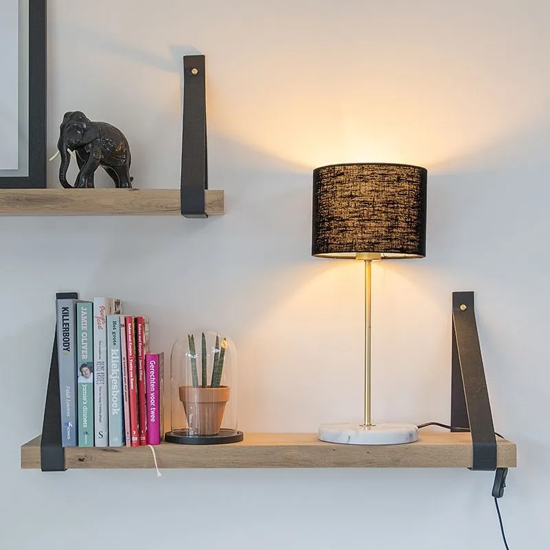 Lampada da tavolo in ottone con paralume nero 20 cm - Kaso