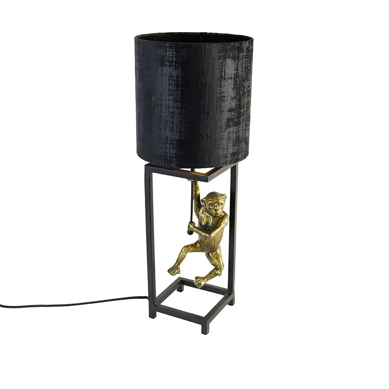 Lampada da tavolo vintage nera paralume in tessuto nero 25 cm - Cage Abe