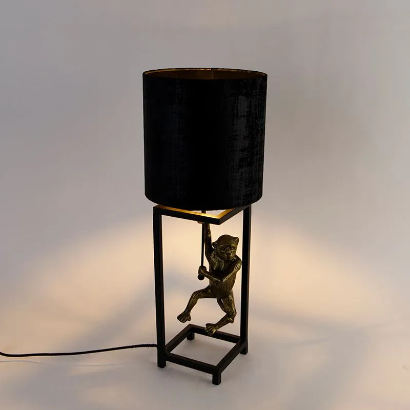 Lampada da tavolo vintage nera paralume in tessuto nero 25 cm - Cage Abe