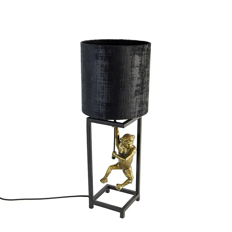 Lampada da tavolo vintage nera paralume in tessuto nero 25 cm - Cage Abe