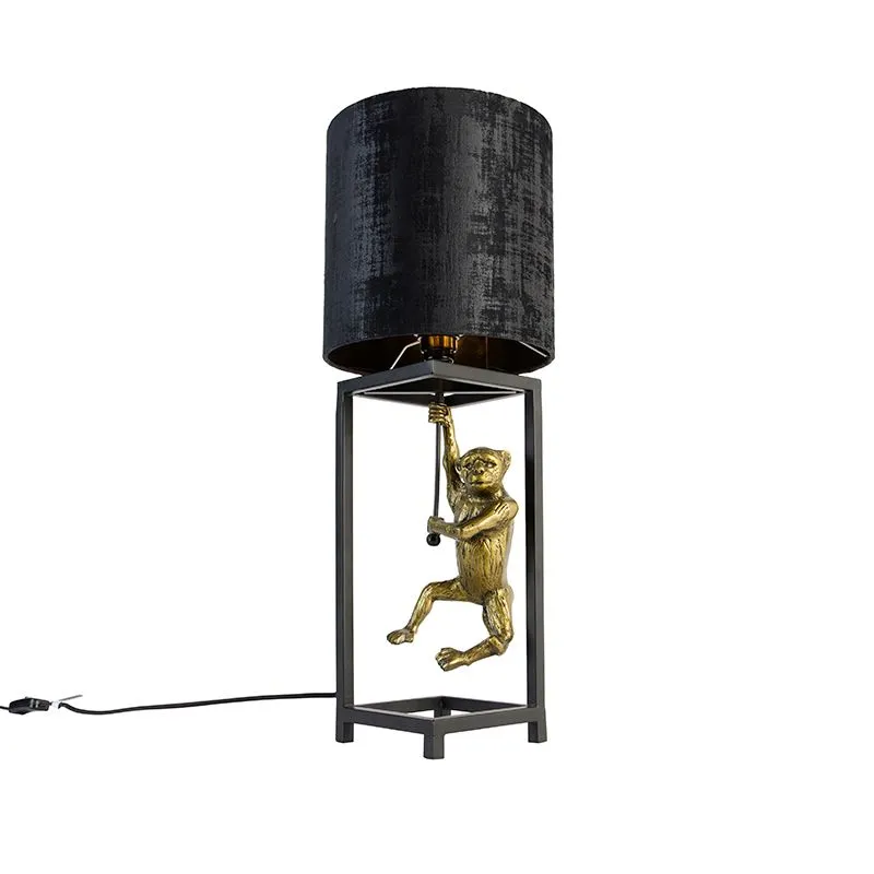 Lampada da tavolo vintage nera paralume in tessuto nero 25 cm - Cage Abe