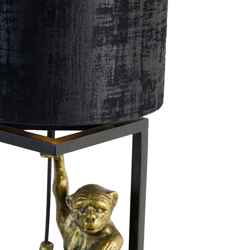 Lampada da tavolo vintage nera paralume in tessuto nero 25 cm - Cage Abe