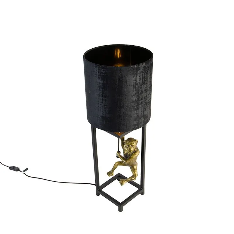 Lampada da tavolo vintage nera paralume in tessuto nero 25 cm - Cage Abe