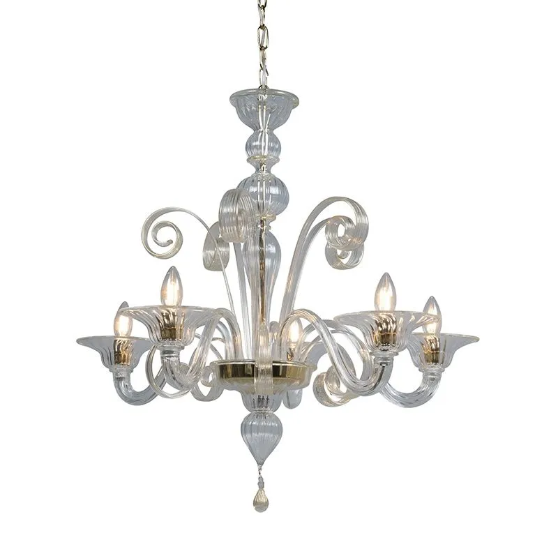 Lampadario RIALTO 5 UP cristallo con accenti d'oro