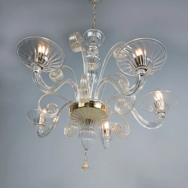 Lampadario RIALTO 5 UP cristallo con accenti d'oro