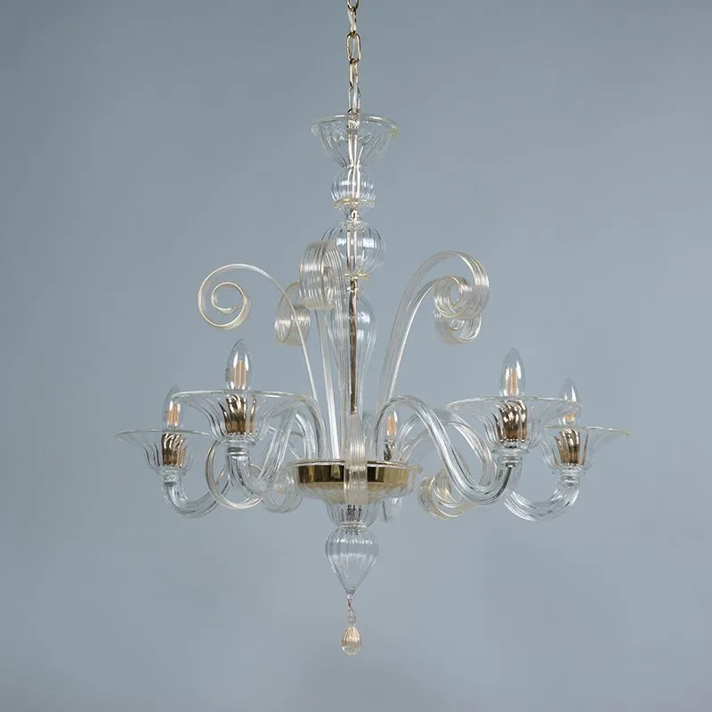 Lampadario RIALTO 5 UP cristallo con accenti d'oro
