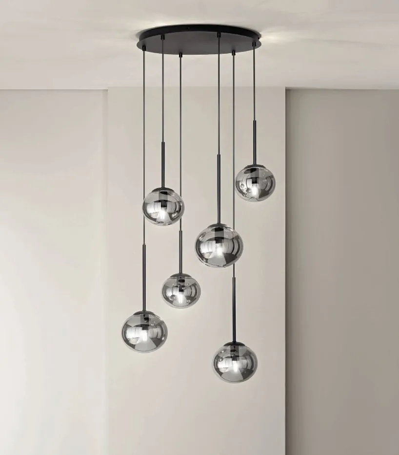 Lampadario Salotto 6 Luci Sfere Vetro Sospese Jewel Ondaluce
