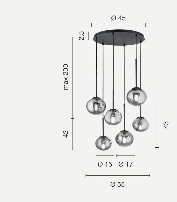 Lampadario Salotto 6 Luci Sfere Vetro Sospese Jewel Ondaluce
