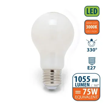 Lampadina LED a filamento Opal, Goccia A60, 8W/1055lm, base E27, 3000K