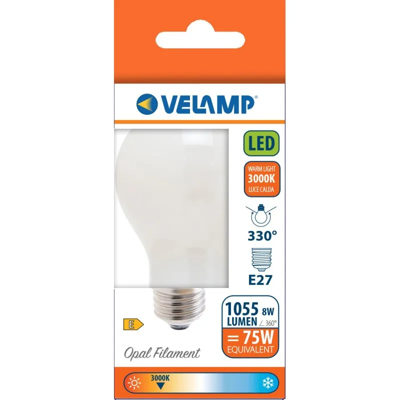 Lampadina LED a filamento Opal, Goccia A60, 8W/1055lm, base E27, 3000K