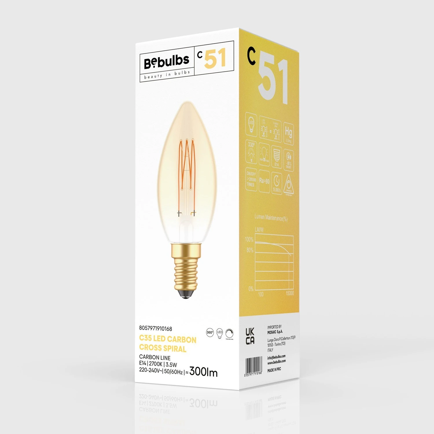 Lampadina LED Dorata Carbon Line filamento verticale Candela C35 3,5W 300Lm E14 2700K Dimmerabile - C51