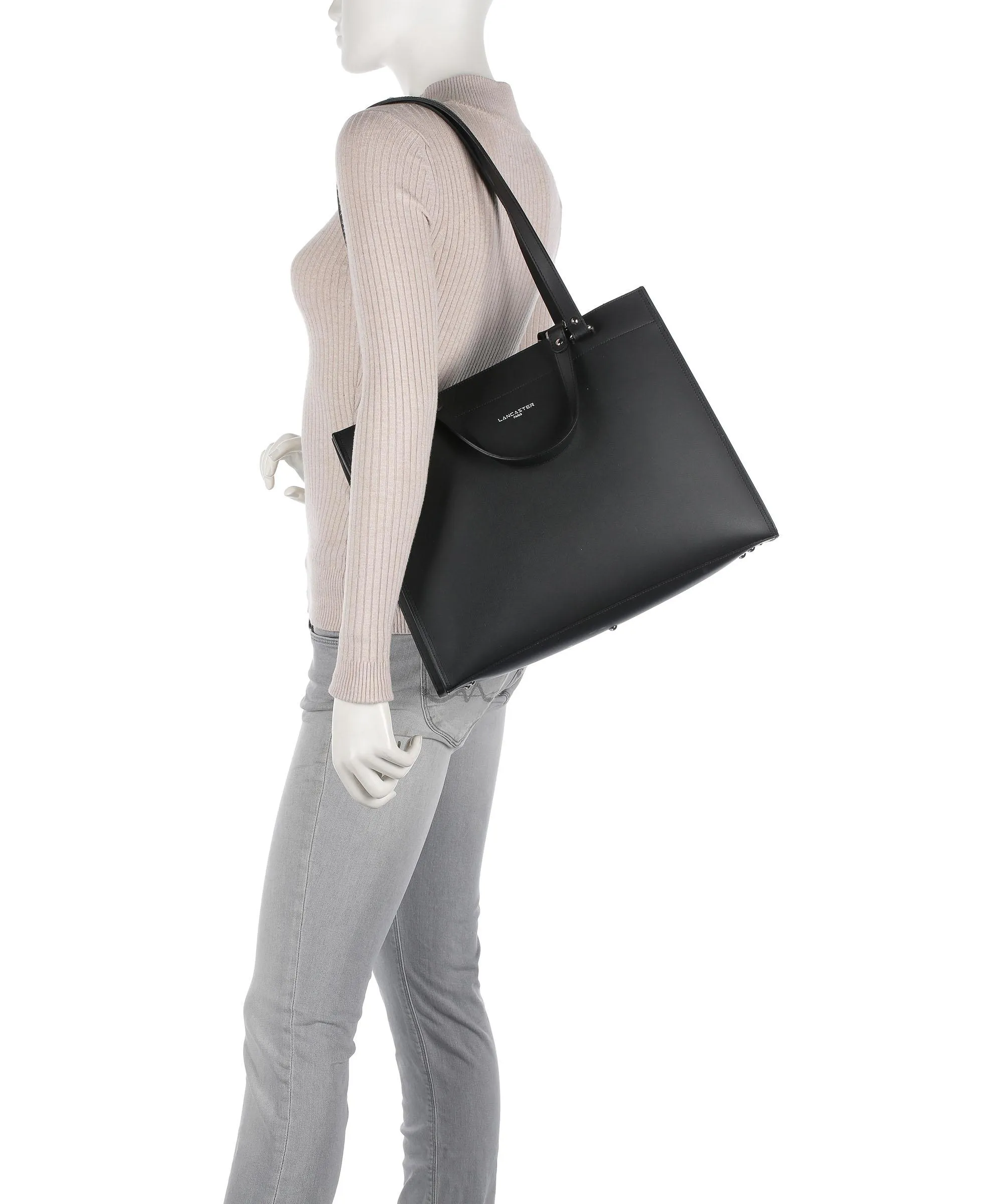  Lancaster Pur & Element City Borsa shopper pelle di vacchetta finemente grana nero  