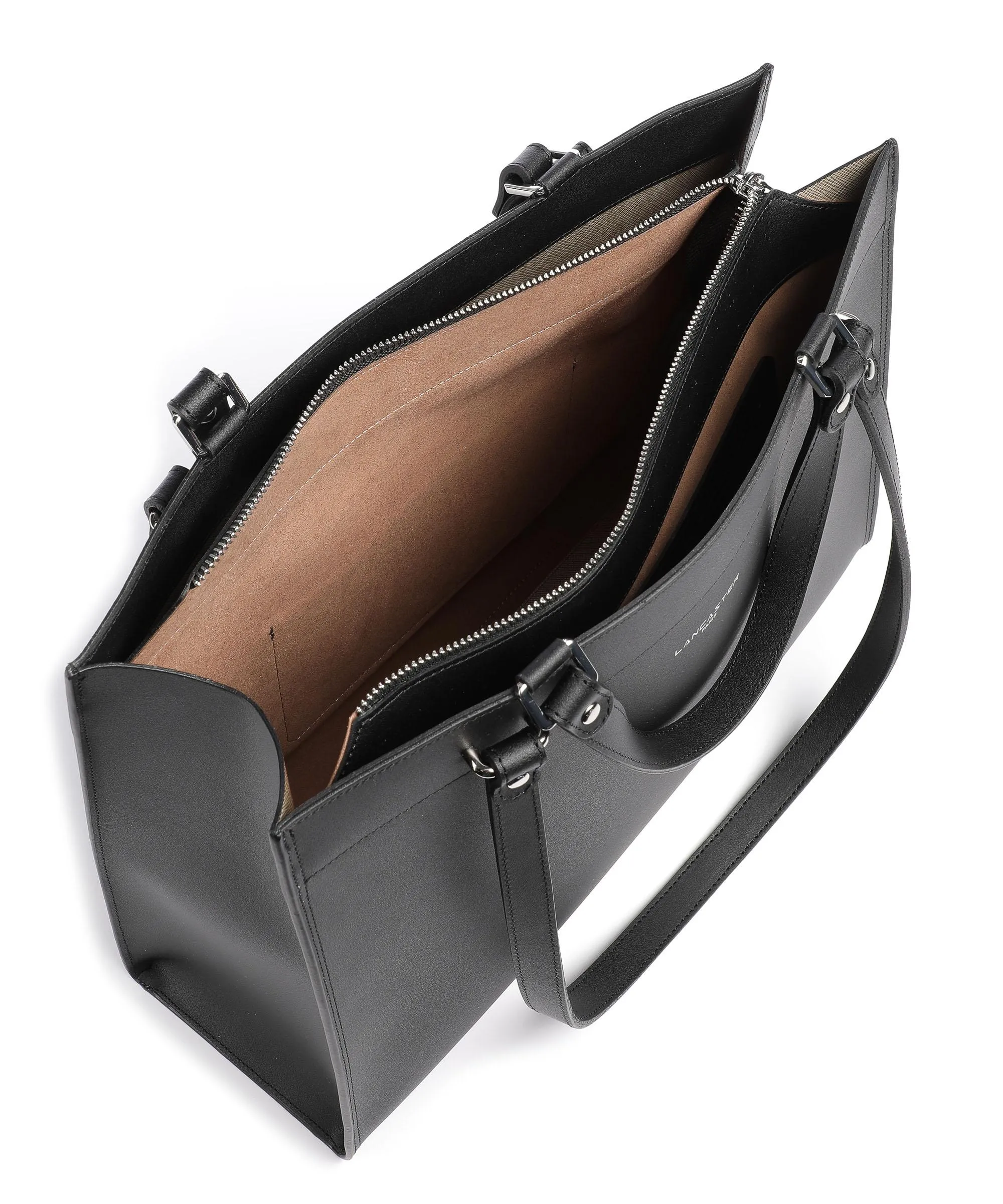  Lancaster Pur & Element City Borsa shopper pelle di vacchetta finemente grana nero  