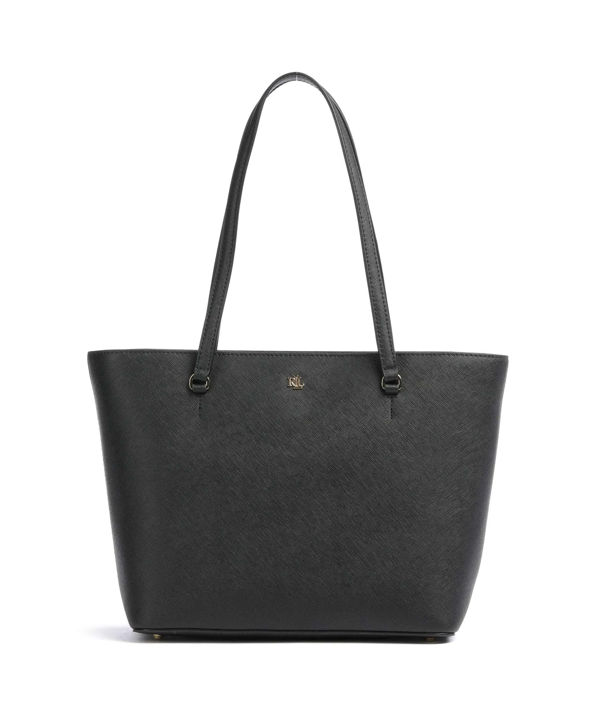  Lauren Ralph Lauren Karly Medium Borsa shopper pelle di vacchetta saffiano nero  