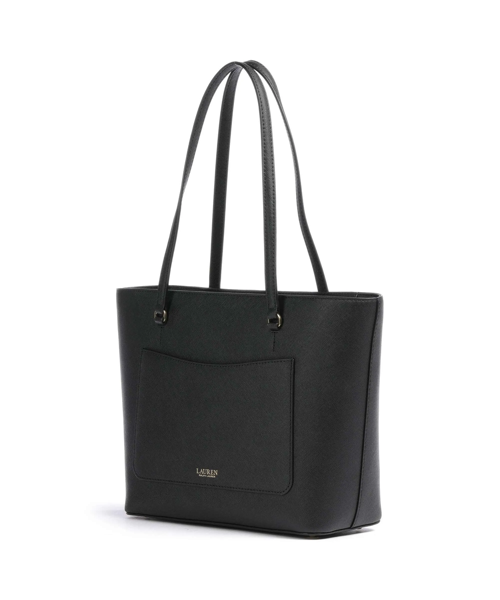  Lauren Ralph Lauren Karly Medium Borsa shopper pelle di vacchetta saffiano nero  