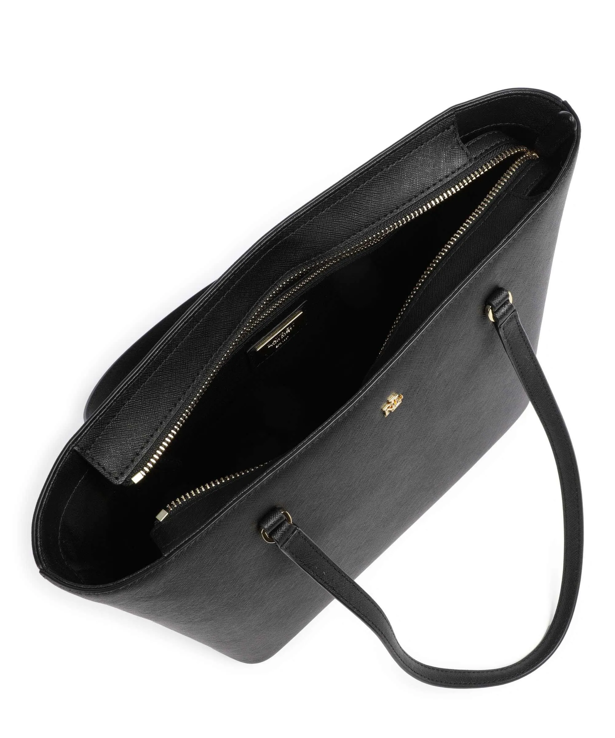  Lauren Ralph Lauren Karly Medium Borsa shopper pelle di vacchetta saffiano nero  