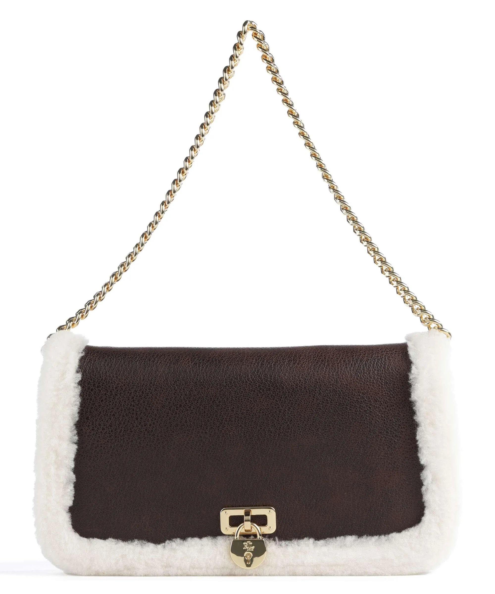  Lauren Ralph Lauren Tanner Medium Borsa a spalla pelle di vacchetta grana marrone scuro  