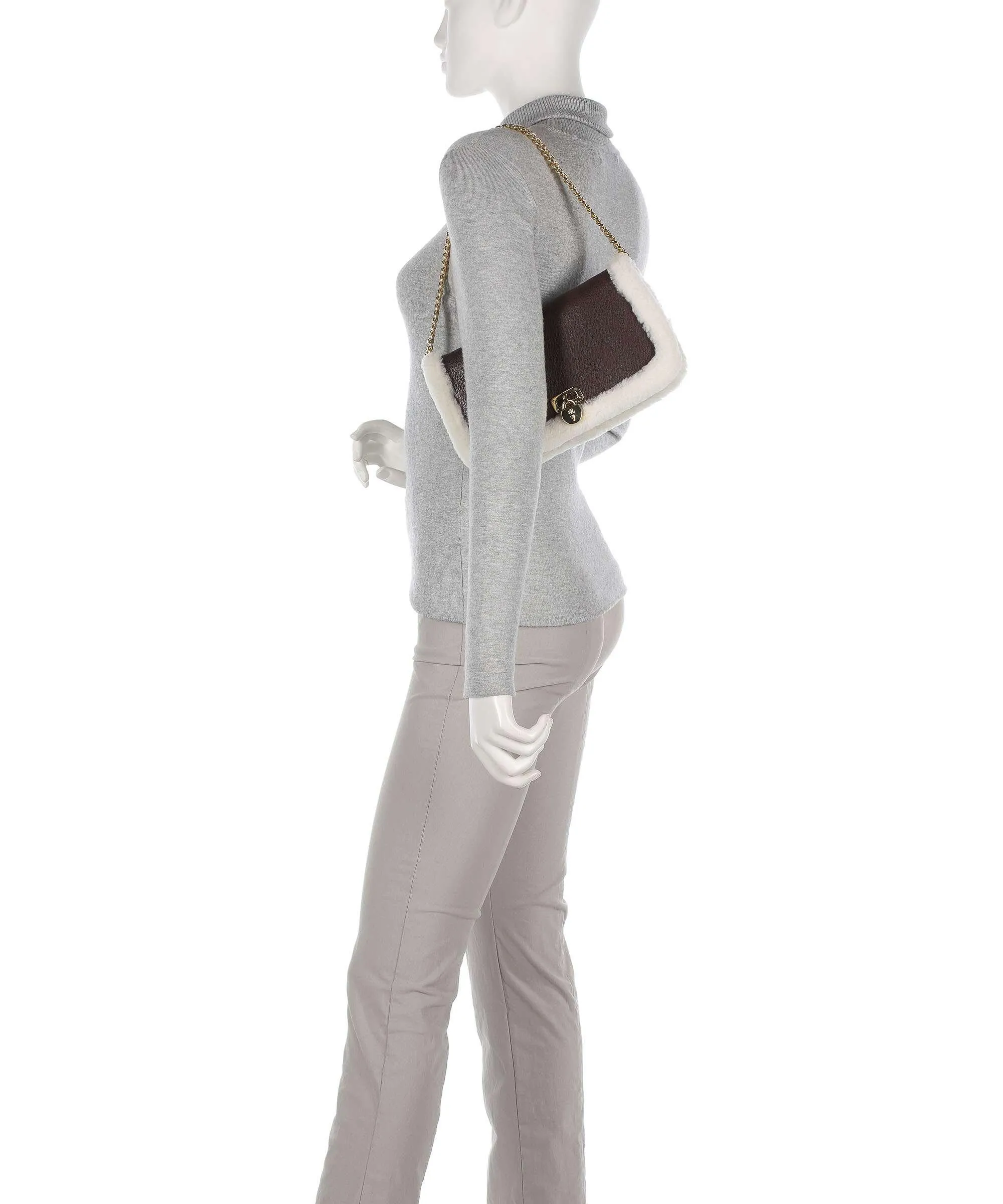  Lauren Ralph Lauren Tanner Medium Borsa a spalla pelle di vacchetta grana marrone scuro  