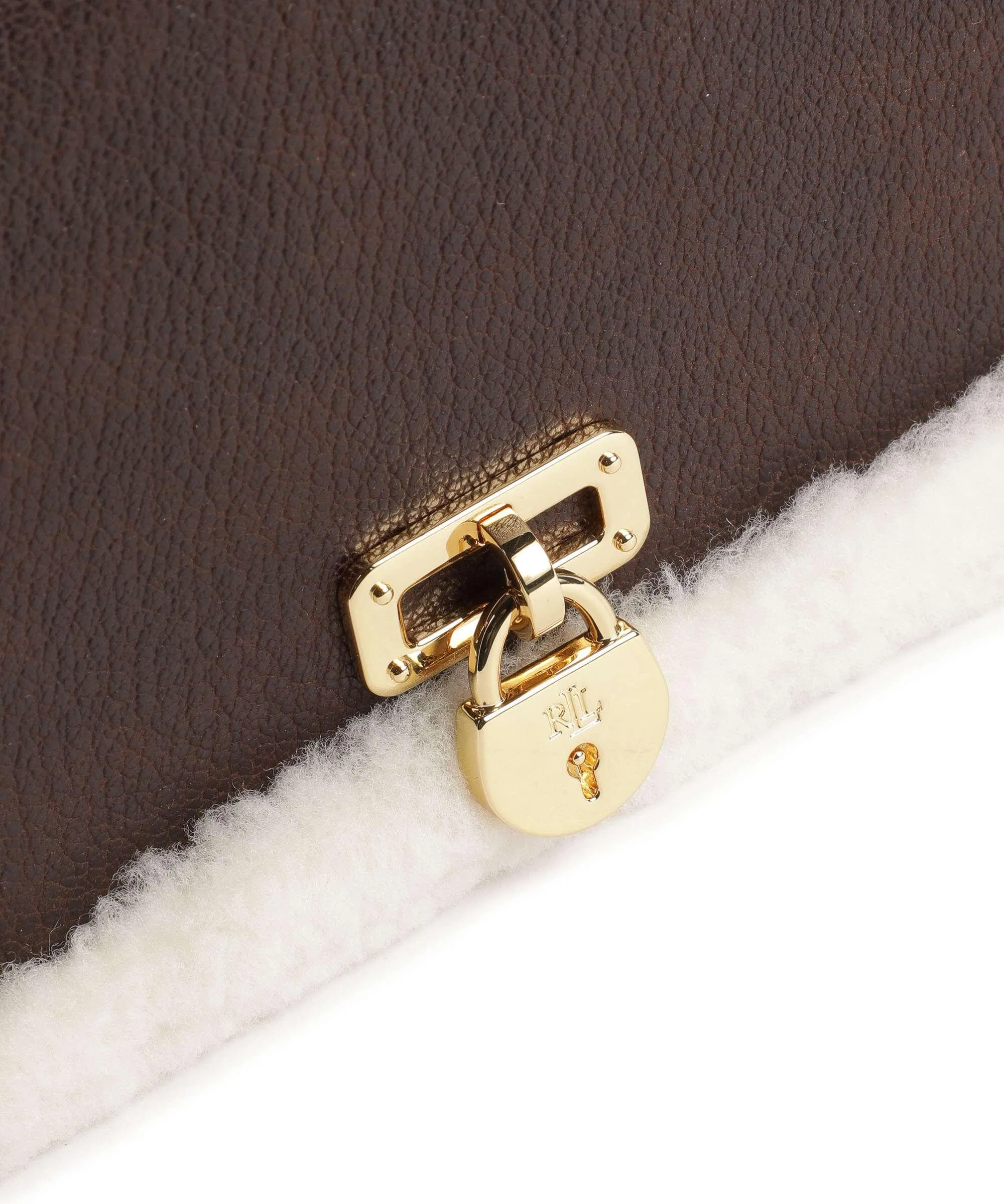  Lauren Ralph Lauren Tanner Medium Borsa a spalla pelle di vacchetta grana marrone scuro  