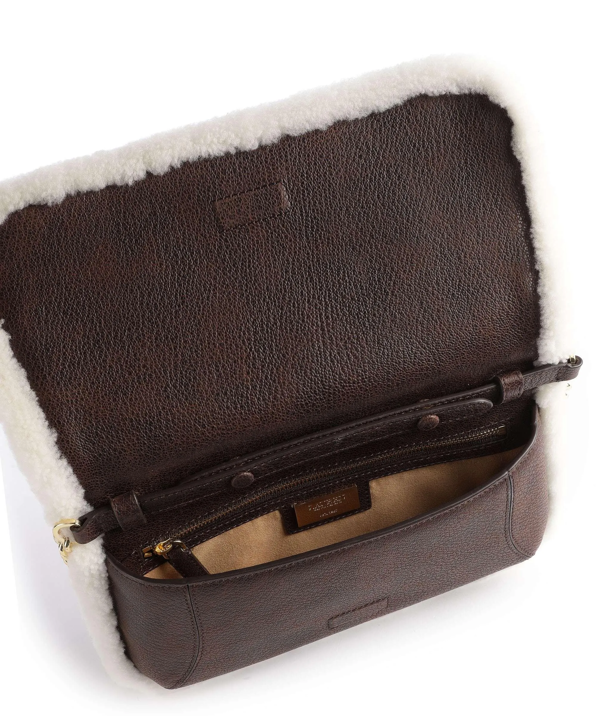  Lauren Ralph Lauren Tanner Medium Borsa a spalla pelle di vacchetta grana marrone scuro  
