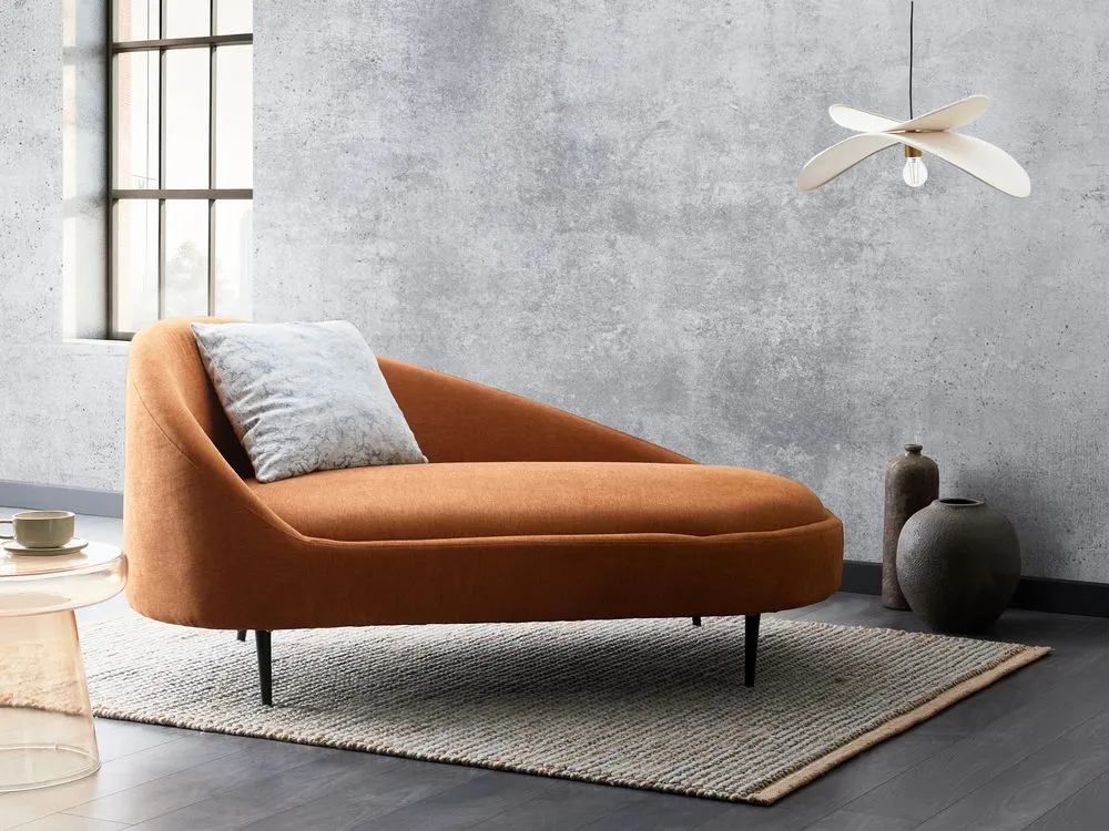 Left Hand Fabric Chaise Lounge Orange VALREAS
