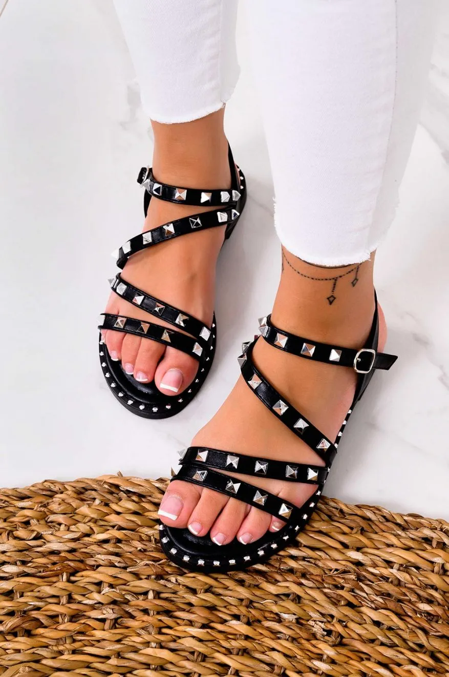 LELLA - Sandali bassi neri fasciati con borchie