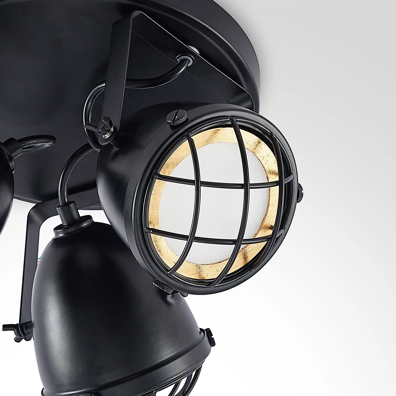 Lindby Biona Faretto da soffitto con anello dorato, a 3 luci, Ø 22 cm