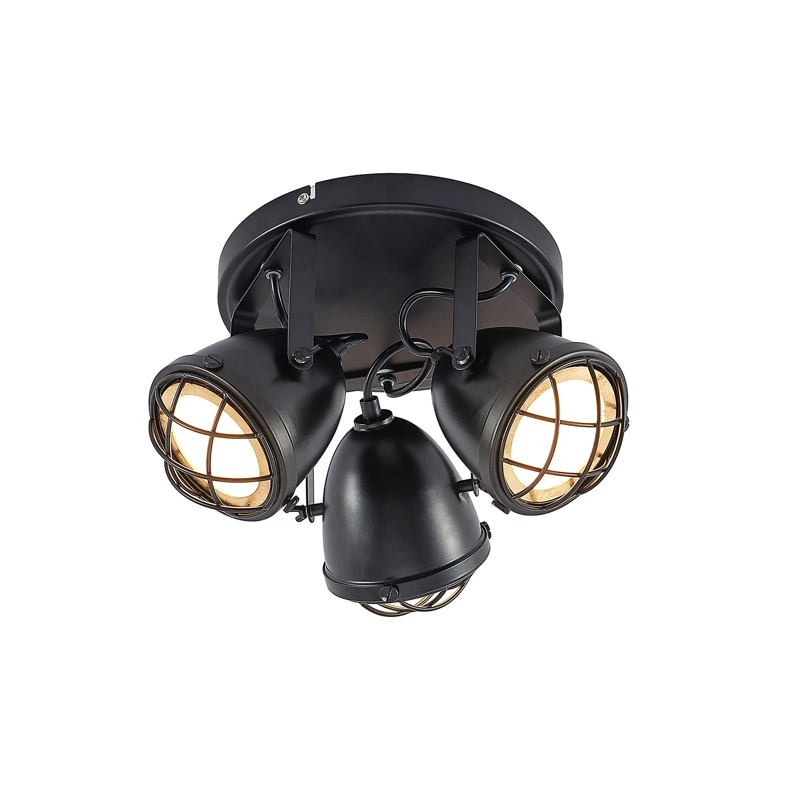 Lindby Biona Faretto da soffitto con anello dorato, a 3 luci, Ø 22 cm