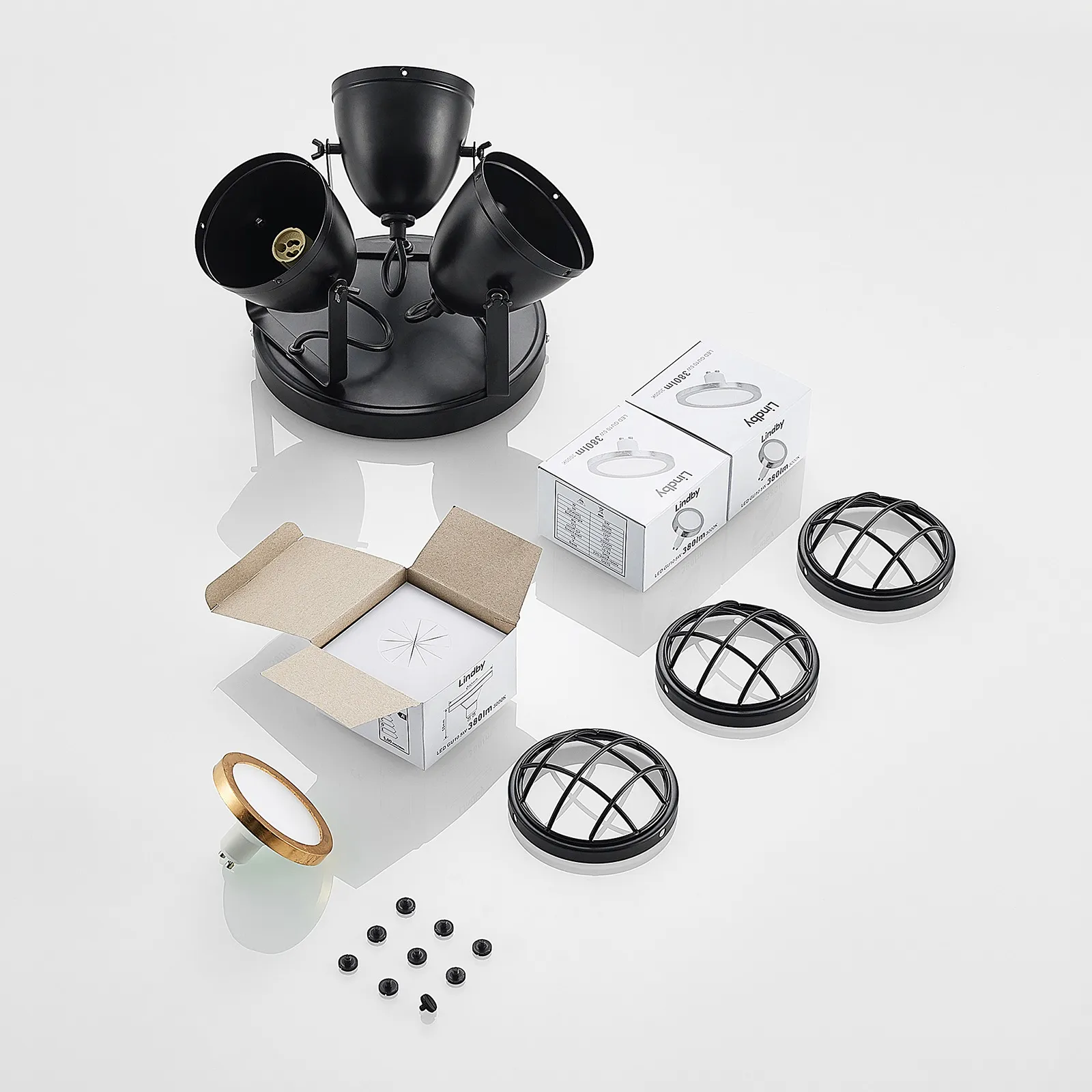 Lindby Biona Faretto da soffitto con anello dorato, a 3 luci, Ø 22 cm