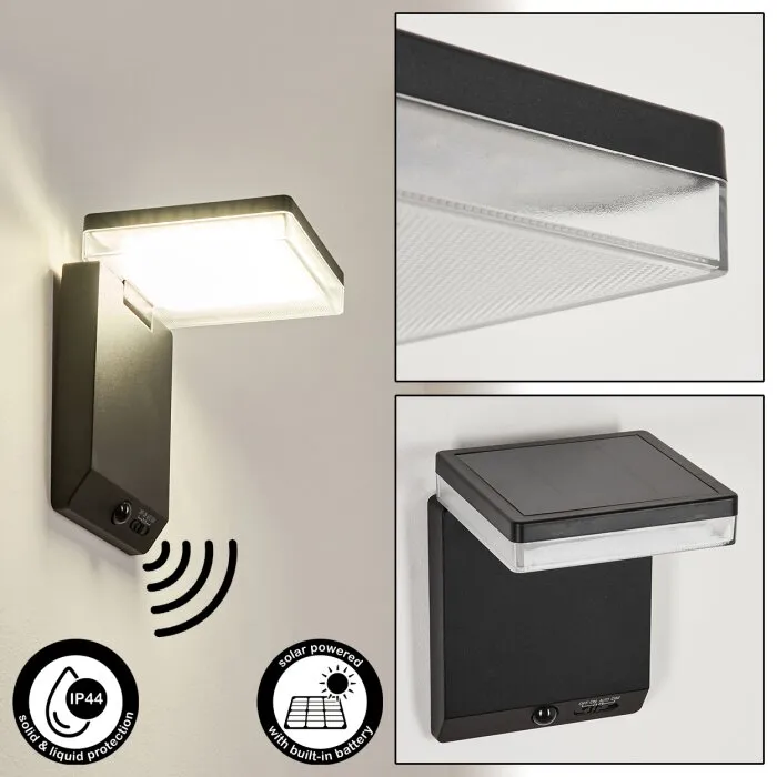Lonquimai lampade da parete solare LED Nero, 1-Luce, Sensori di movimento
