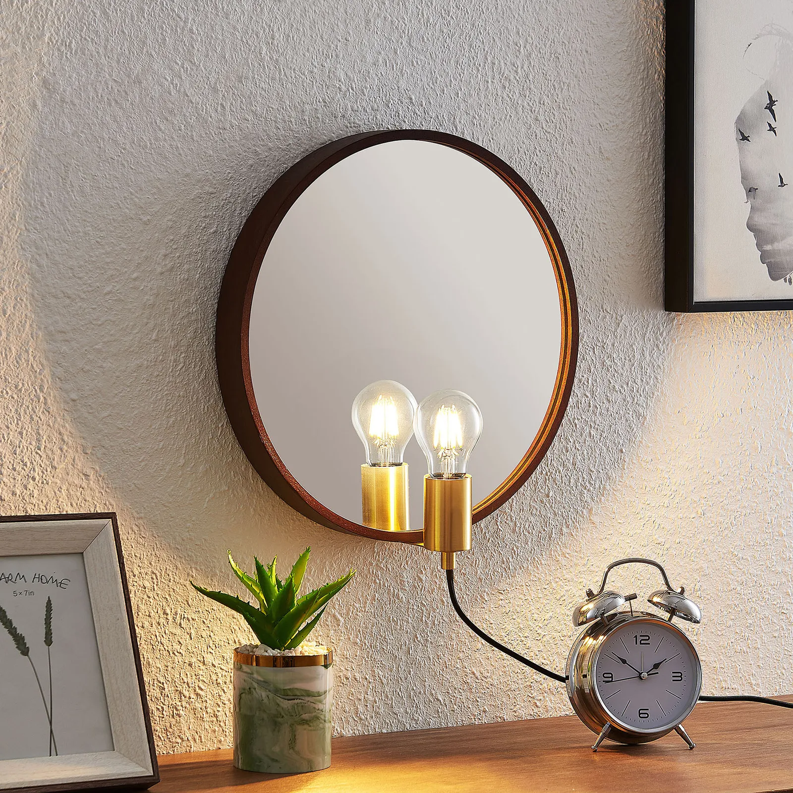 Lucande Lumani applique con specchio, marrone