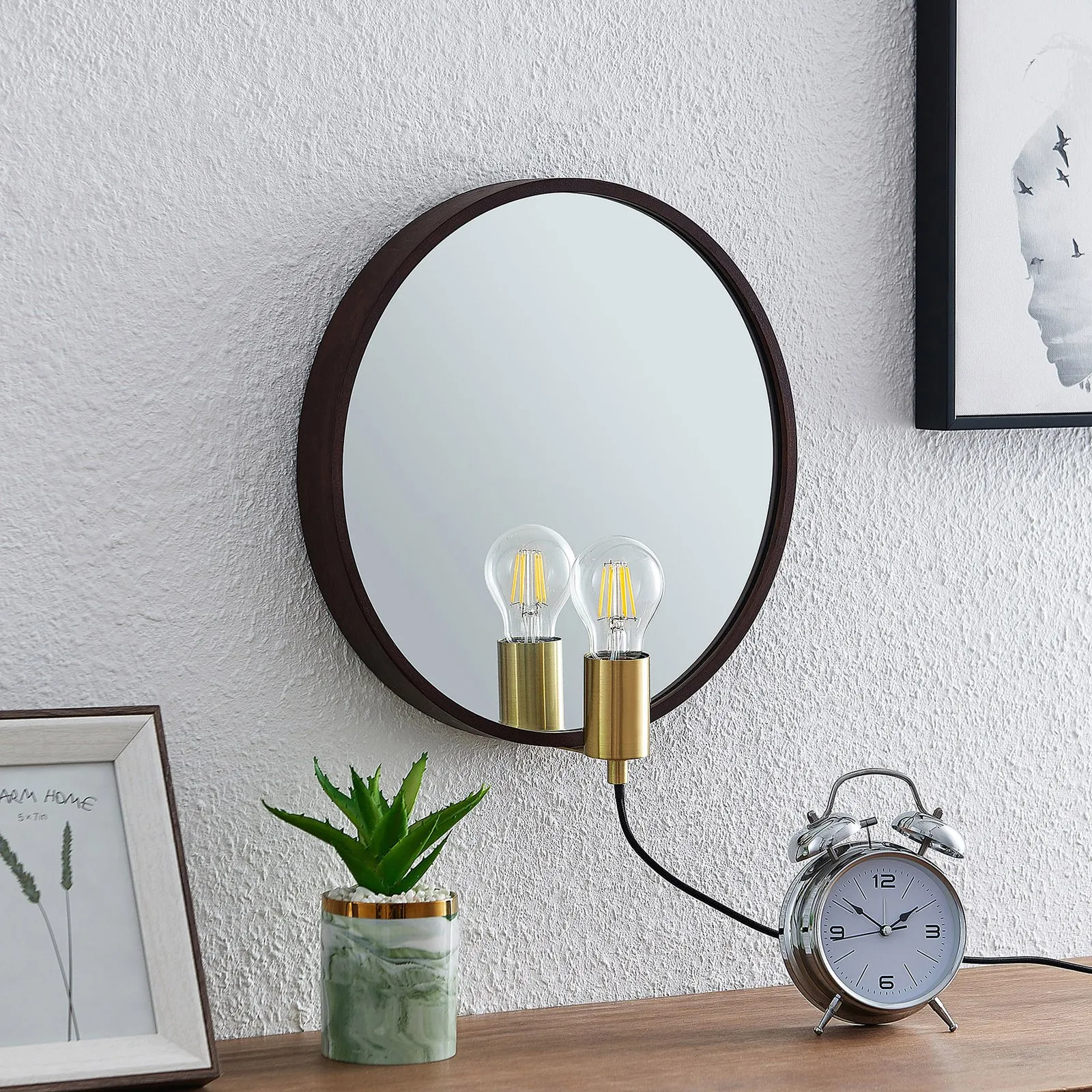Lucande Lumani applique con specchio, marrone