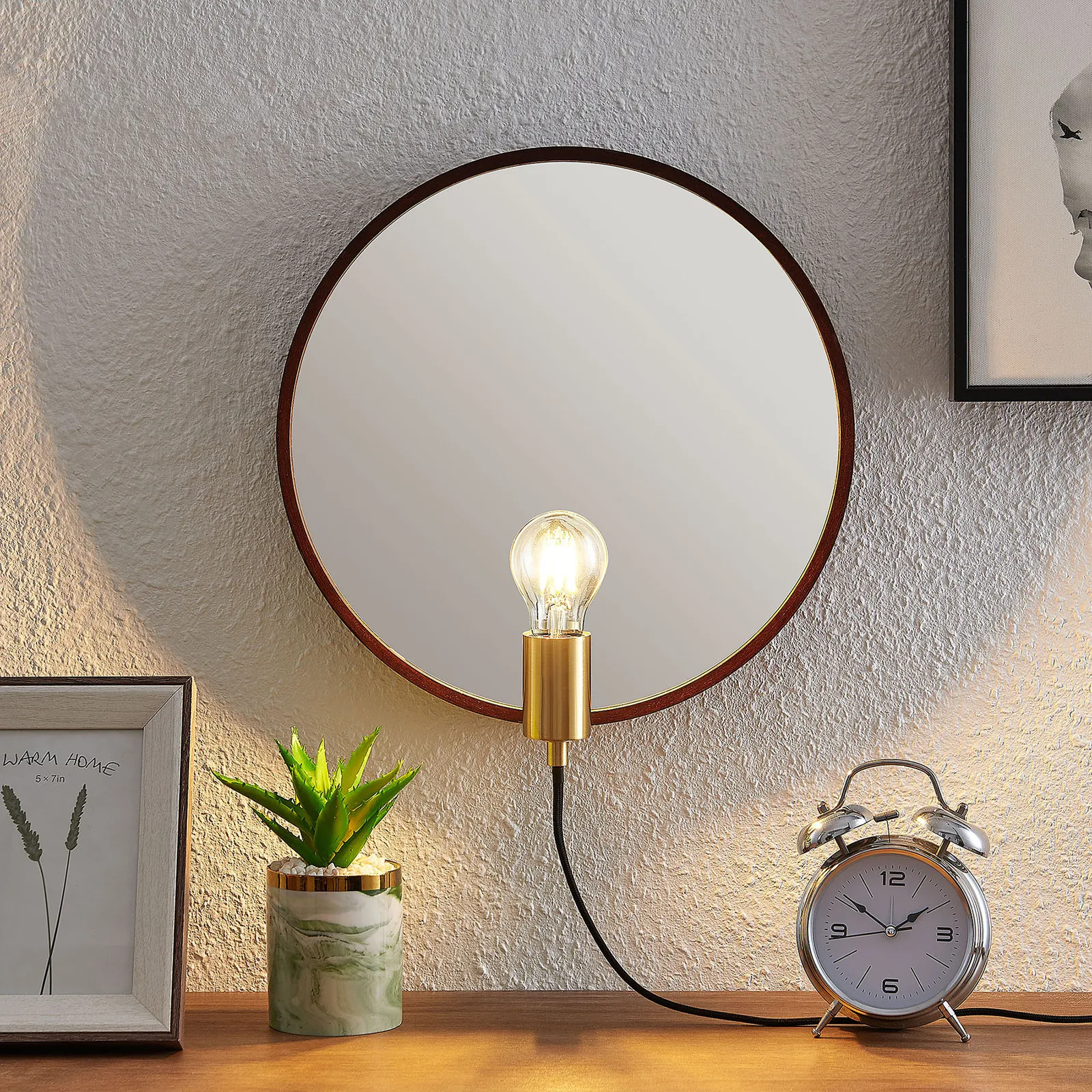Lucande Lumani applique con specchio, marrone