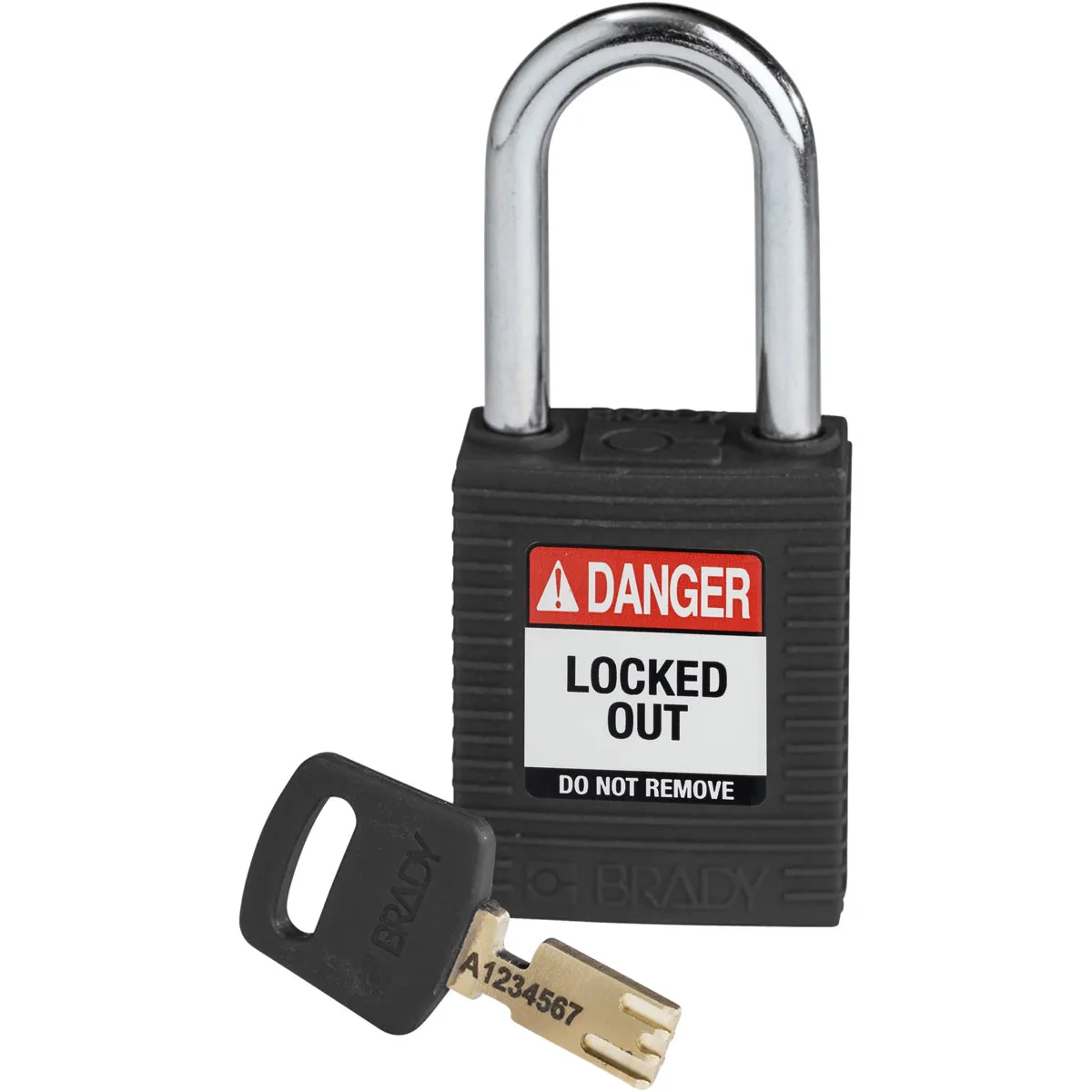 Lucchetto con chiave Brady per uso Interno, in Nylon, anello da 6.4mm, L. 33mm, col Nero