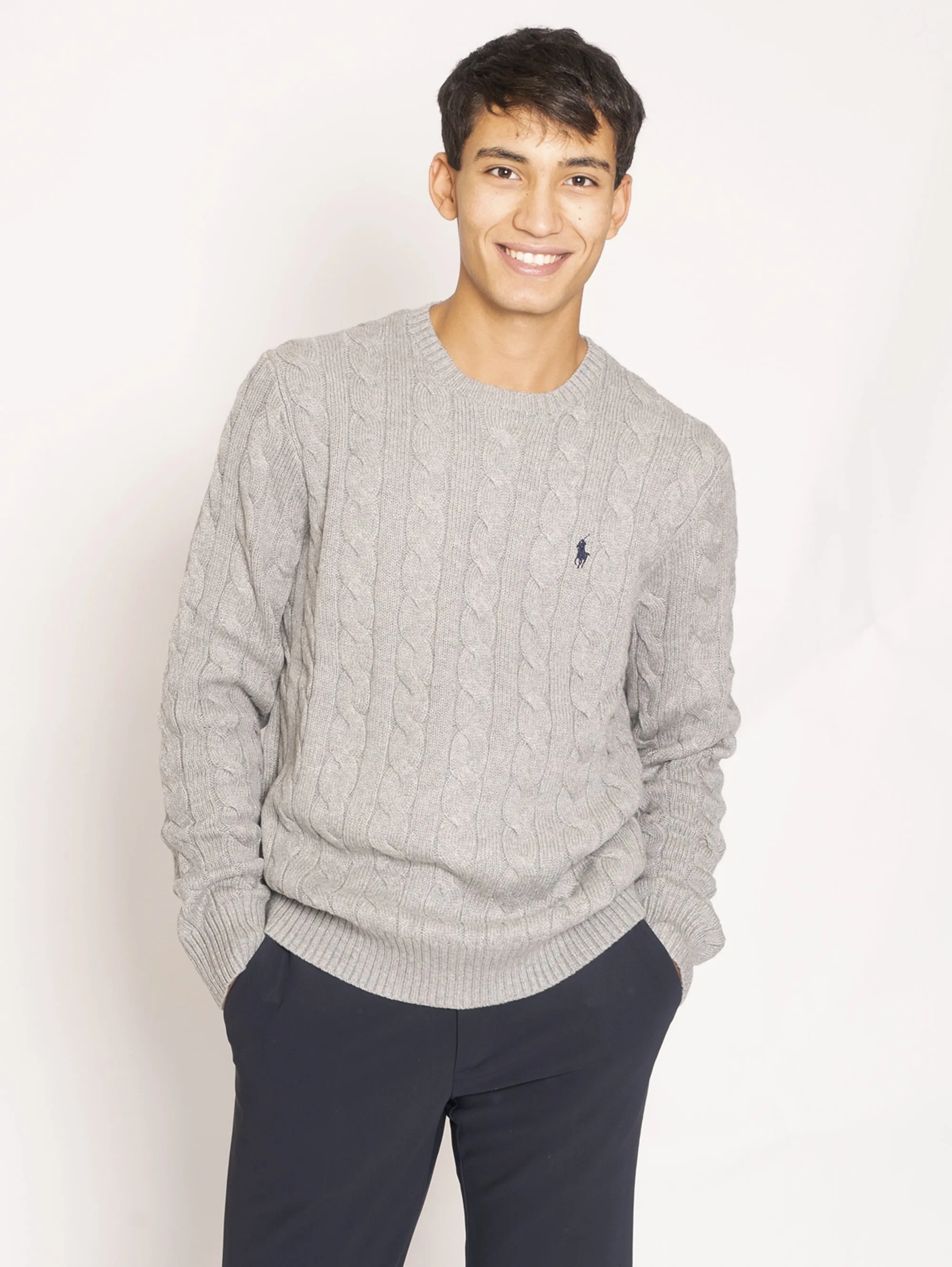 Maglia a Trecce in Cotone Grigio