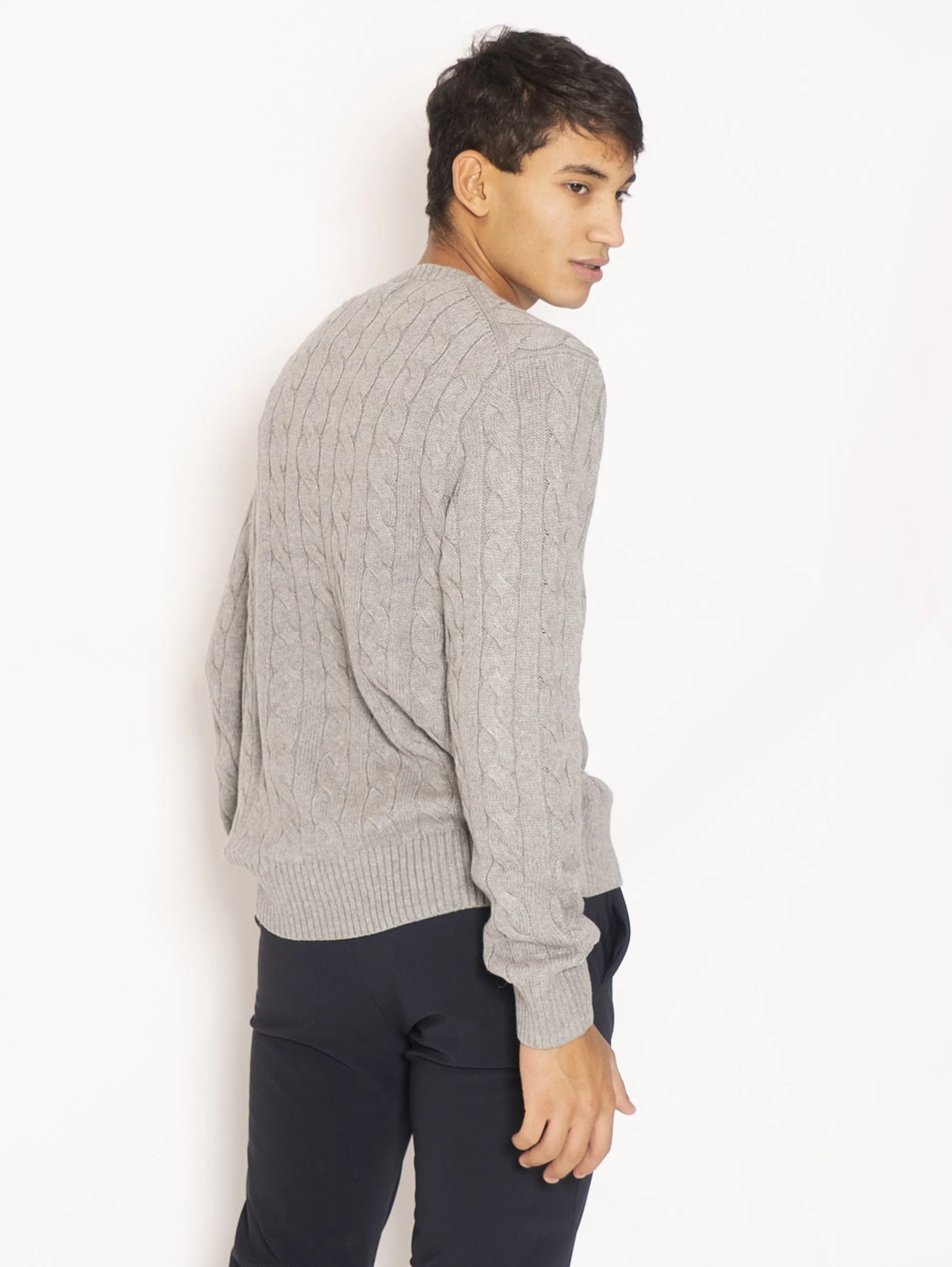 Maglia a Trecce in Cotone Grigio