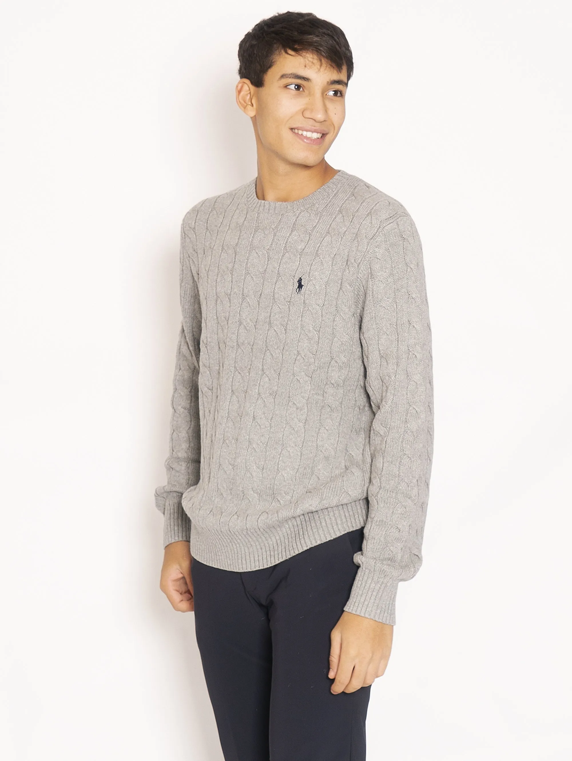 Maglia a Trecce in Cotone Grigio