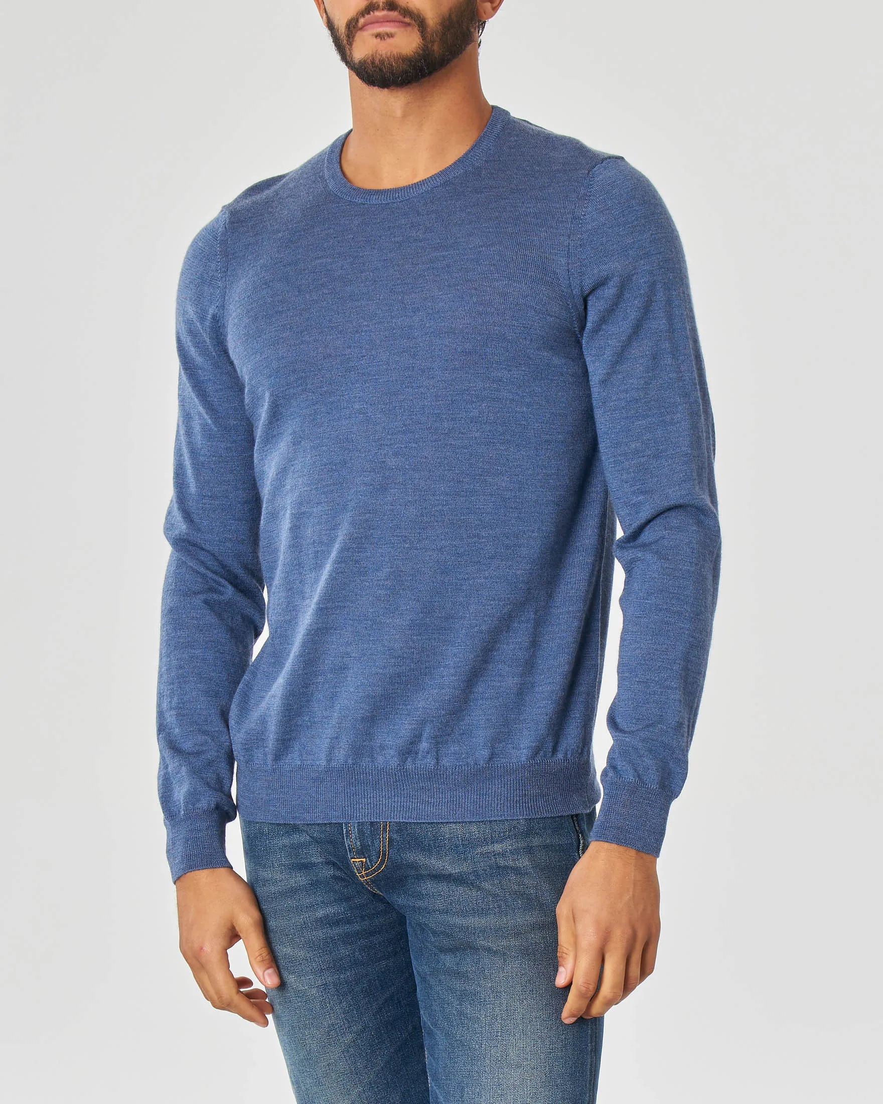 Maglia avio girocollo in lana merino
