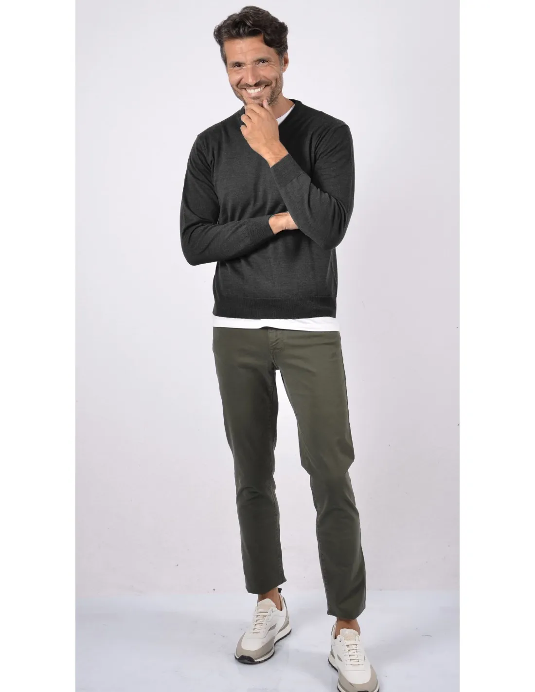 Maglia collo v ml lana merino 4 stagioni nero