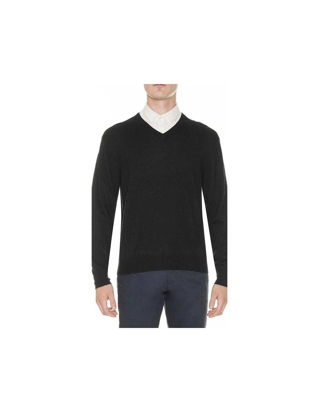 Maglia collo v ml lana merino 4 stagioni nero
