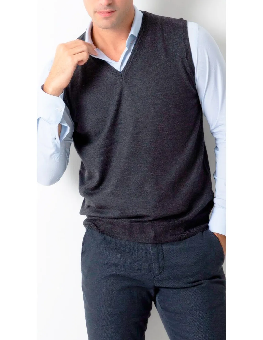 Maglia collo v mm gilet lana merino 4 stagioni grigio scuro