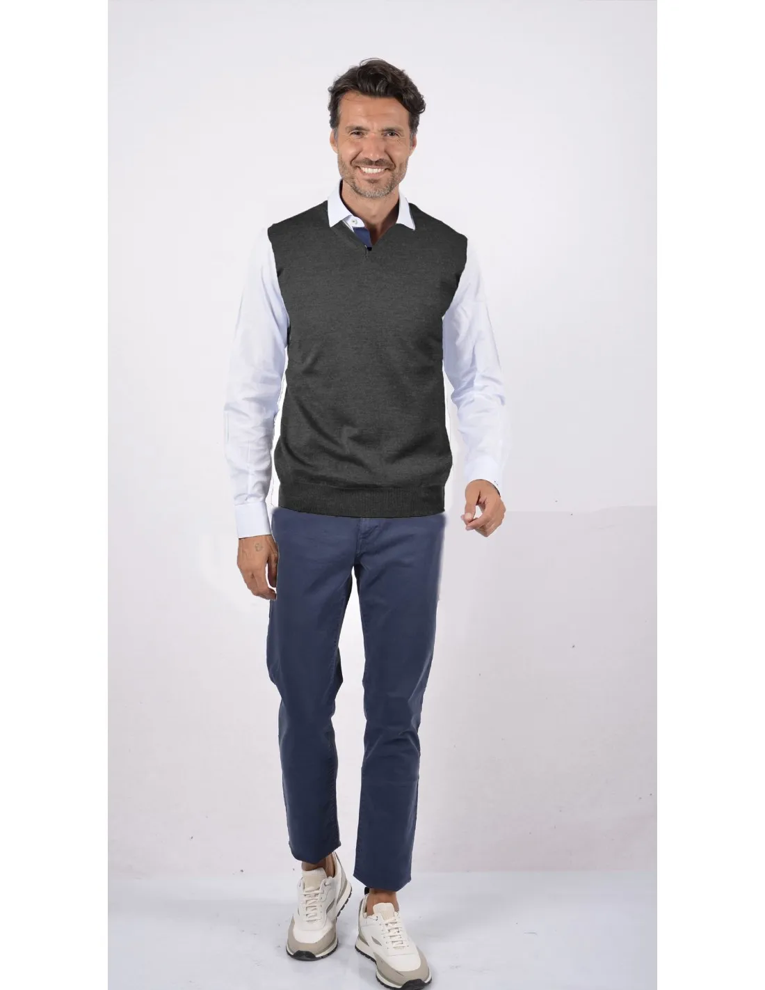 Maglia collo v mm gilet lana merino 4 stagioni nero