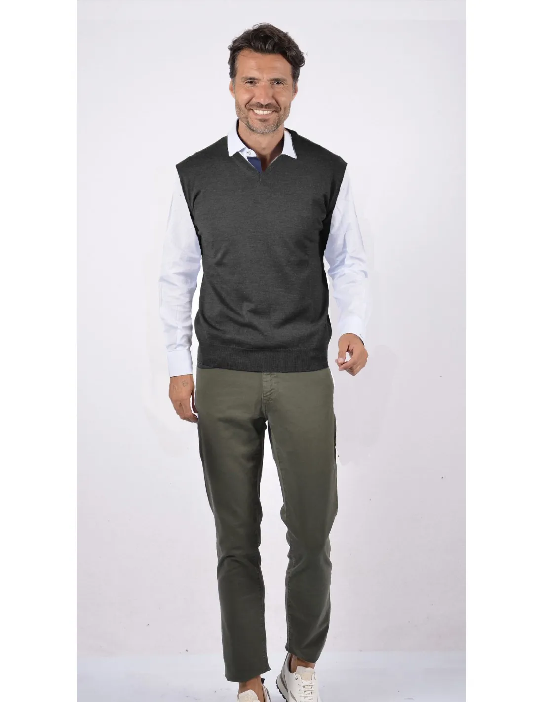 Maglia collo v mm gilet lana merino 4 stagioni nero