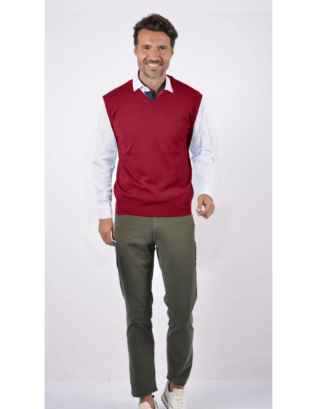 Maglia collo v mm lana merino 4 stagioni bordo'